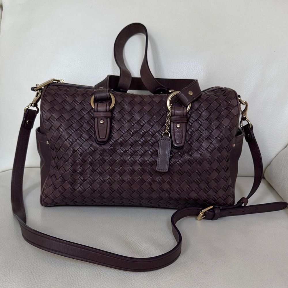 Cole Haan Elegant dark purple Woven Leather Handbag